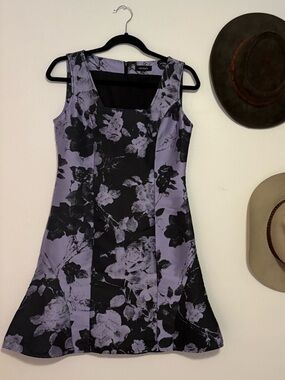 Max & Co. Black and Lavender Floral Square-Neck Mini Dress